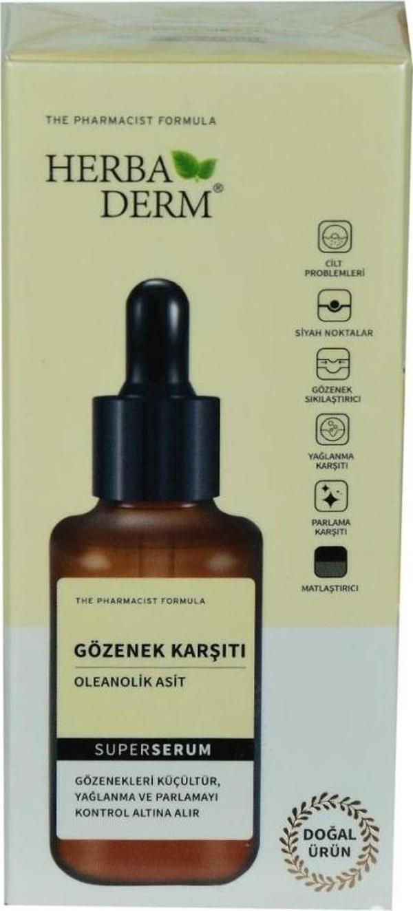 Herbaderm Oleanolik Asit Gözenek Karşıtı Doğal Yüz Serumu 30 ML - Image 1