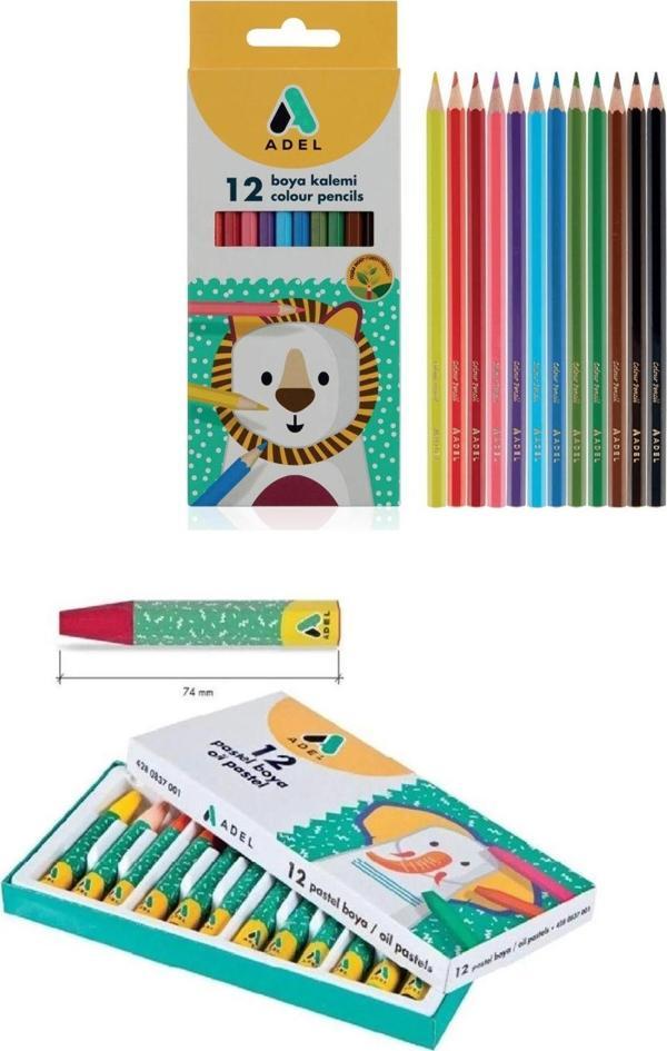 Adel 12'li Kuru Boya ve 12'li Pastel Boya Set - Image 1