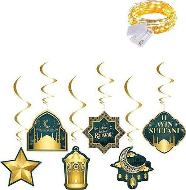 Masho Trend Ramazan Sarkıt Tavan Süsü + Peri Led - Bayram Banner - Kaligrafi Hoş geldin Ramazan Banner - Image 1