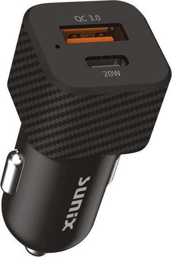 Sunix PD 20W Hızlı Şarj Araç Şarj Başlık S-322 Siyah - Image 1