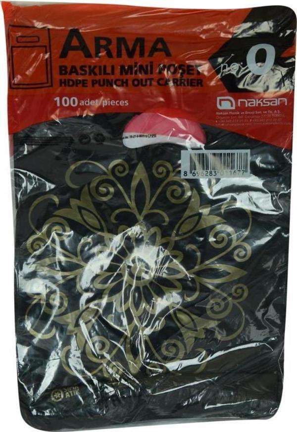 Arma Baskılı Mini Poşet Eczane Mağaza Dükkan Poşeti Siyah Üzeri Çiçek Desenli 32X20 100 Adet No:0 - Image 1