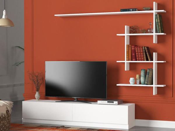 Dekorister Ahenk Duvar Raflı Tv Ünitesi Beyaz - Image 1