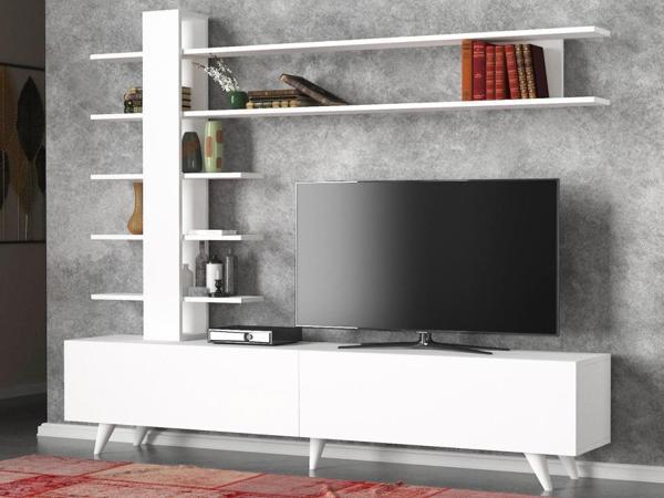 Dekorister Aleyna Duvar Raflı Kitaplıklı Tv Ünitesi Beyaz - Image 1