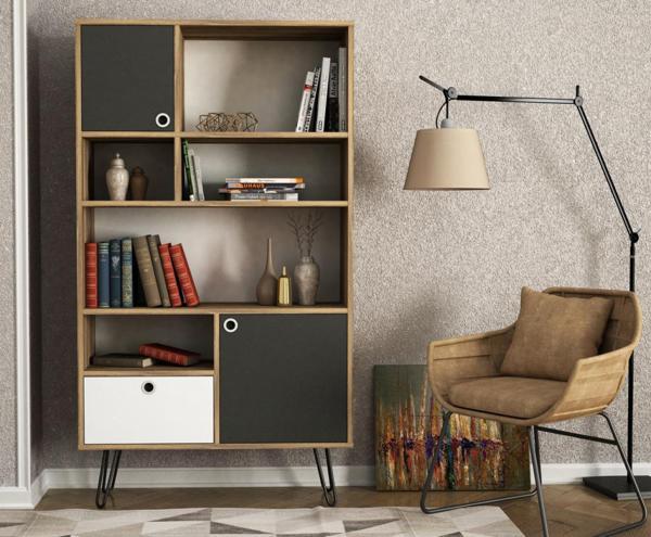 Dekorister Exclusive Karamel Kitaplık Ceviz-Antrasit - Image 1