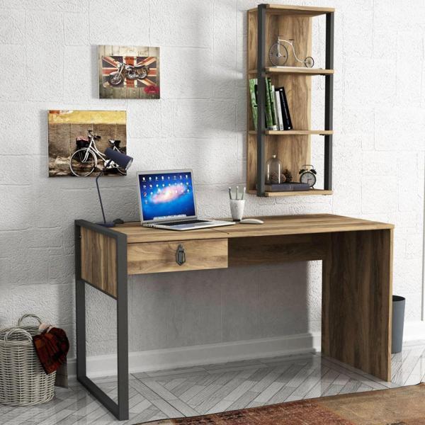 Dekorister Exclusive Lost Çalışma Masası + Duvar Rafı Ceviz - Image 1