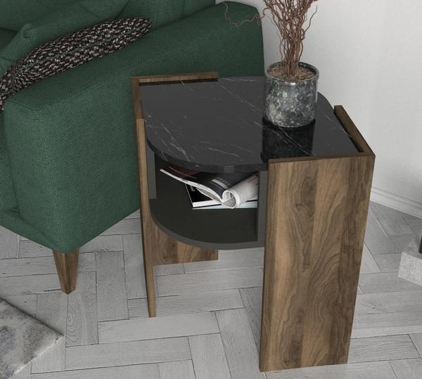 Dekorister Exclusive Marbel Koltuk Yan Sehpa Ceviz-Mermer - Image 1