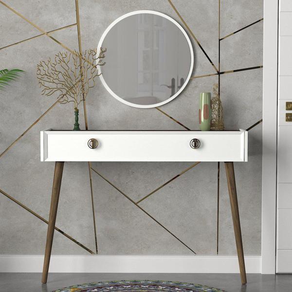 Dekorister Exclusive Nadya Aynalı Dresuar Beyaz-Ceviz - Image 1
