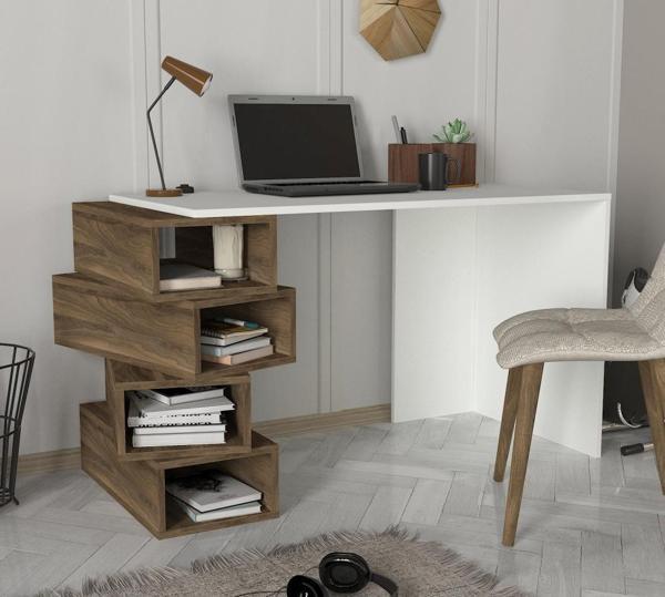 Dekorister Jenga Çalışma Masası Beyaz-Ceviz - Image 1
