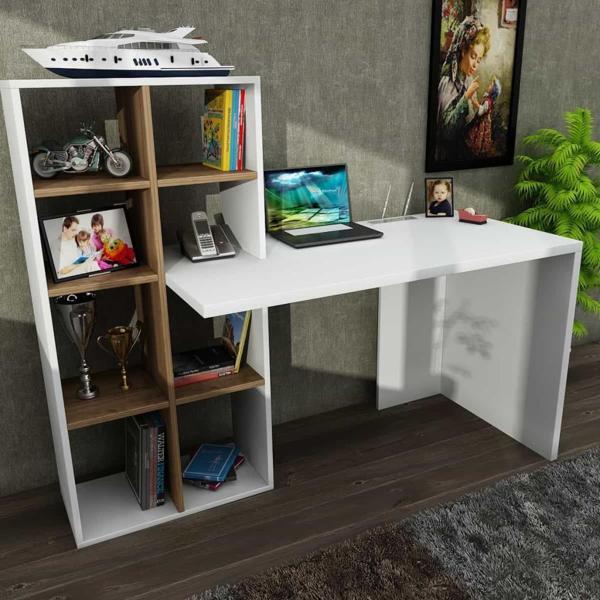 Dekorister Win Kitaplıklı Çalışma Masası Beyaz-Ceviz - Image 1
