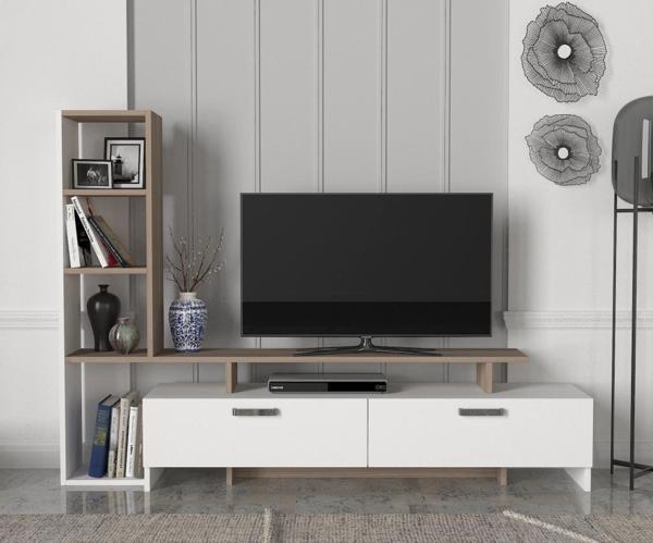 Dekorister Şimal Kitaplıklı Tv Ünitesi Beyaz-Cordoba - Image 1