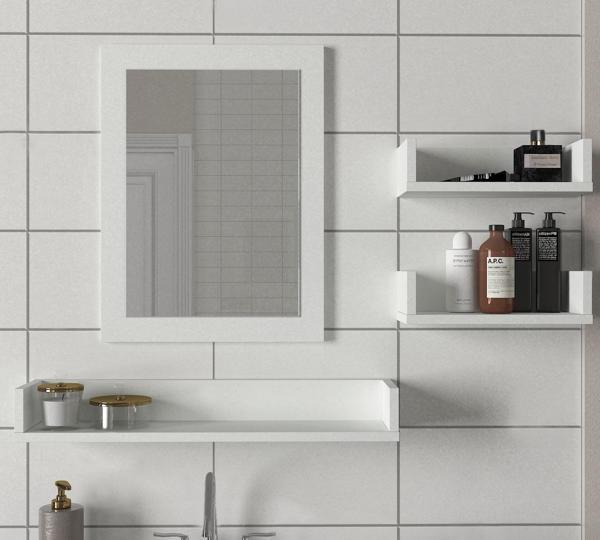 Dekorister Simon Banyo Üst Dolabı Aynalı Etajer Beyaz - Image 1