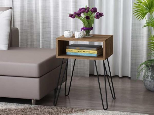Dekorister Tuana Metal Ayaklı Yan Sehpa Ceviz - Image 1