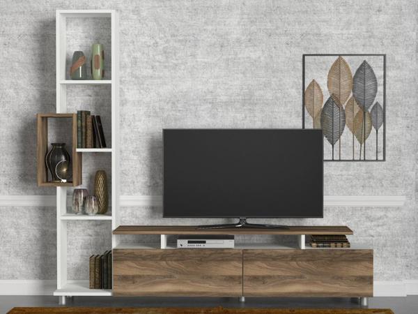 Dekorister Tulip Kitaplıklı Tv Ünitesi Beyaz-Ceviz - Image 1