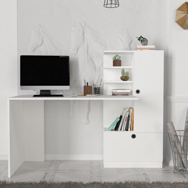 Dekorister Merinos Kitaplıklı Çalışma Masası Beyaz - Image 1