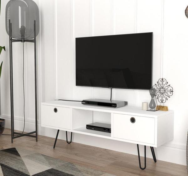 Dekorister Moda Metal Ayaklı Tv Ünitesi Beyaz - Image 1