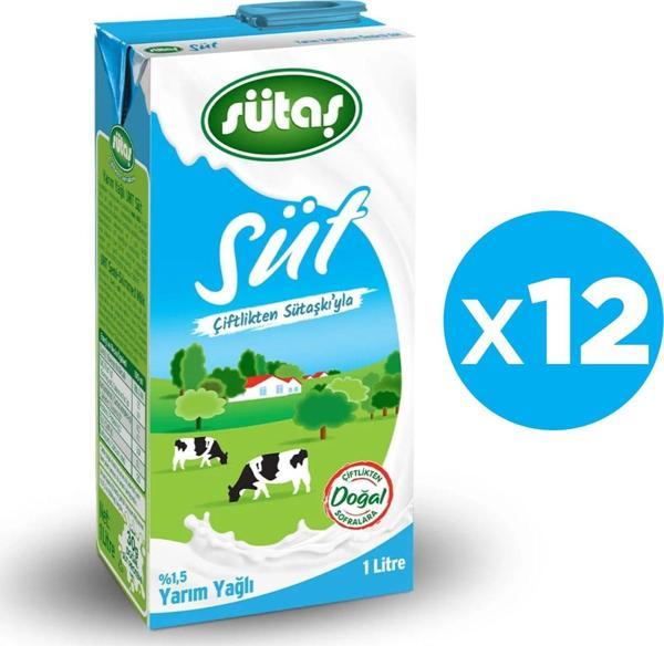 Sütaş Yarım Yağlı Süt 1 Litre x 12 Adet - Image 1