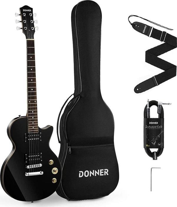 Donner Drums Donner Dlp - 124B Lp Elektro Gitar Paketi ( Siyah )  - Image 1