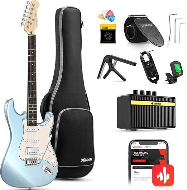 Donner Drums Donner Dst - 152 Full - Size St Elektro Gitar Seti ( Metalic Blue )  - Image 1