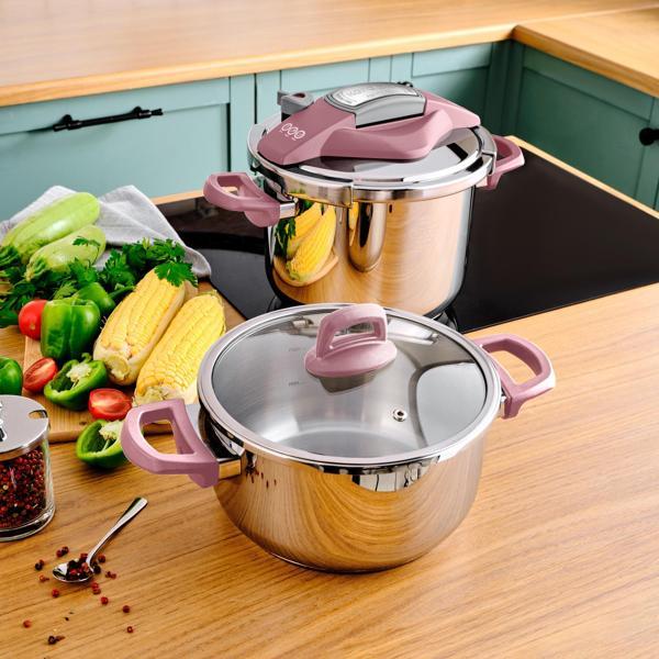 Karaca Perfect Pink İndüksiyon Tabanlı Düdüklü Tencere Seti 4+6 Lt - Image 1