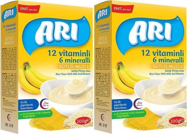 Arı Pirinç Unu 200 gr Sütlü Muzlu 12 Vitminli 6 Minarelli 2'li Set - Image 1