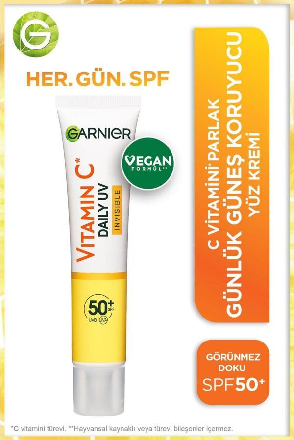 Garnier C Vitamini Parlak Günlük Güneş Koruyucu Fluid Yüz Kremi Görünmez Doku SPF50+ 40 ml - Image 1