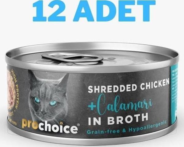 Prochoice Deluxe Shredded Chicken&Calamari Kedi Konservesi 12x70 gr - Image 1