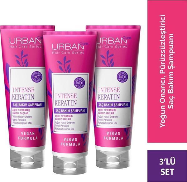 Urban Care Intense Keratin Aşırı Yıpranmış Saçlara Özel Saç Bakım Şampuanı 3x250 Ml-vegan - Image 1