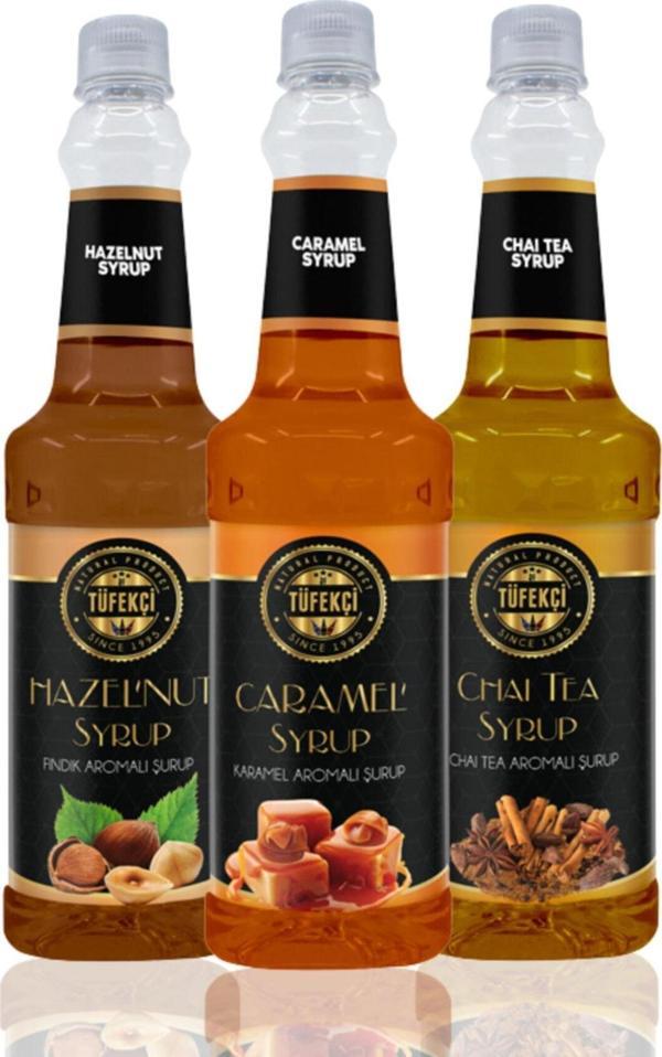 By Tüfekçi 3Lü Avantajlı Paket (Karamel, Chai Tea, Fındık) Kahve Şurubu 3*750Ml - Image 1