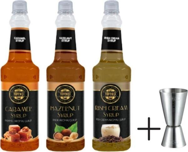 By Tüfekçi Avantajlı 3Lü Paket Karamel, Fındık, Irısh Cream Şurup 750 Ml * 3 Yanında Jigger - Image 1