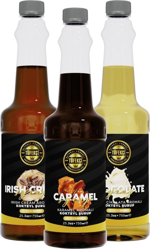 By Tüfekçi Beyaz Çikolata-Karamel-Irısıh Cream 3'Lü Avantajlı Paket Kokteyl, Pasta Ve Kahve Şurubu (750 Ml X 3) - Image 1