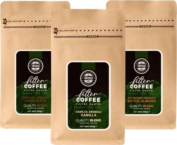 By Tüfekçi Çikolata, Acı Badem Ve Vanilya Aromalı Filtre Kahve 3X250 Gr - Image 1