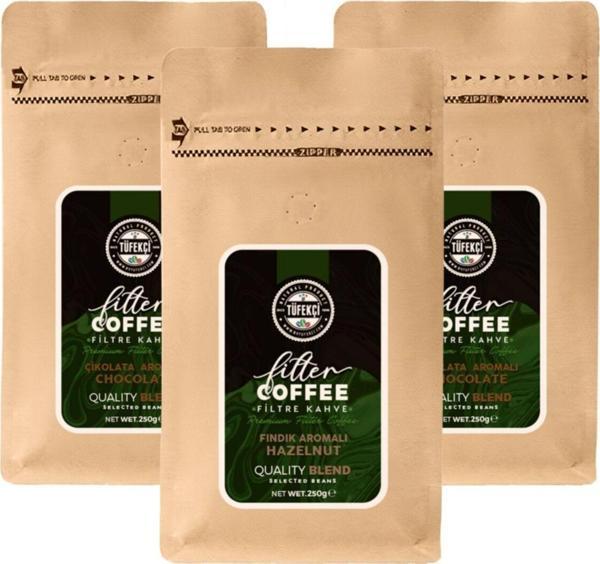 By Tüfekçi Çikolata, Swiss Chocolate Ve Fındık Aromalı Filtre Kahve Seti Avantajlı Paket 3X250 Gr - Image 1