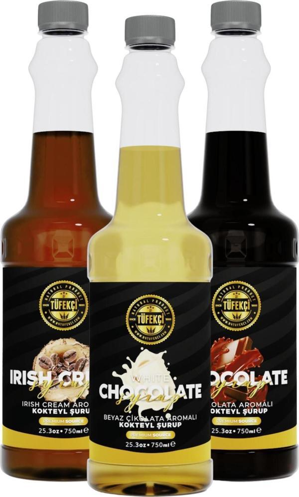 By Tüfekçi Çikolata-Beyaz Çikolata-Irısh Cream 3'Lü Avantajlı Paket Kokteyl, Pasta Ve Kahve Şurubu (750 Ml X 3) - Image 1