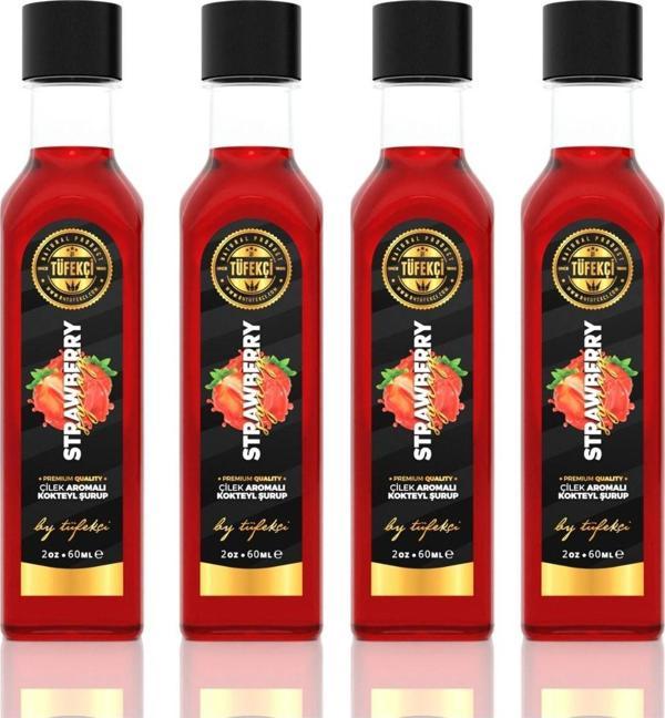 By Tüfekçi Çilek Şurup Yoğun Lezzet Yüksek Aromalı Yeni Formül Gerçek Meyve Lezzeti (4X60Ml) - Image 1