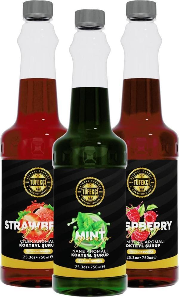 By Tüfekçi Çilek-Frambuaz-Nane 3'Lü Avantajlı Paket Kokteyl, Pasta Ve Kahve Şurubu (750 Ml X 3) - Image 1