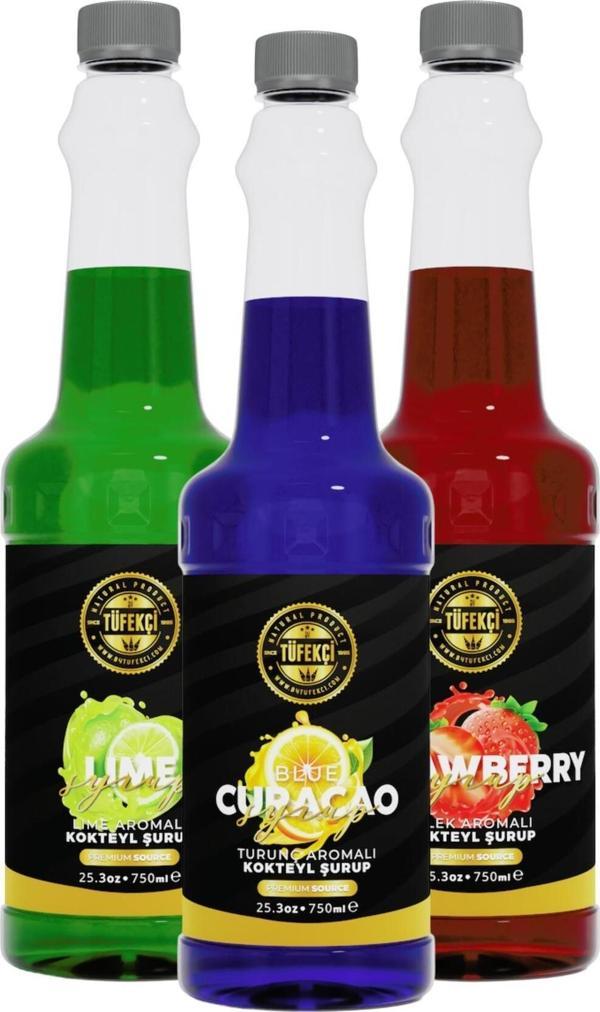 By Tüfekçi Çilek-Turunç-Lime 3'Lü Avantajlı Paket Kokteyl, Pasta Ve Kahve Şurubu (750 Ml X 3) - Image 1