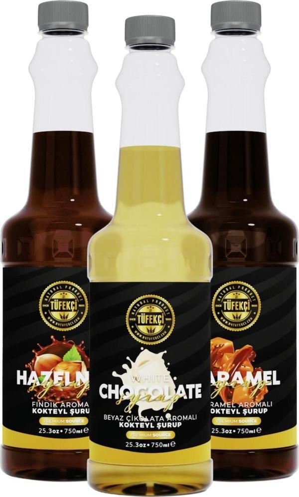 By Tüfekçi Karamel-Beyaz Çikolata-Fındık 3'Lü Avantajlı Paket Kokteyl, Pasta Ve Kahve Şurubu (750 Ml X 3) - Image 1