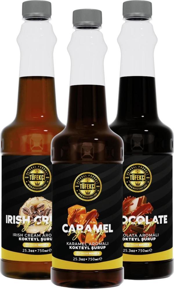 By Tüfekçi Karamel-Çikolata-Irısh Cream 3'Lü Avantajlı Paket Kokteyl, Pasta Ve Kahve Şurubu (750 Ml X 3) - Image 1