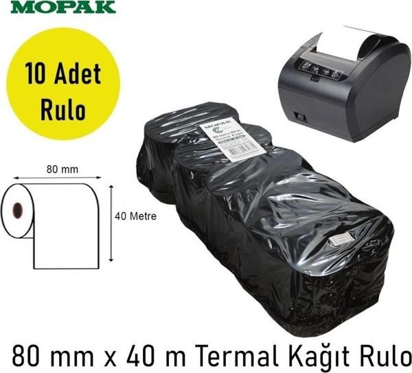 Mopak 80x40 Termal Rulo Adisyon Yazarkasa Pos Fiş Bilgi 80*40 Yemek Fişi Termal Rulosu 1paket 10rulo - Image 1