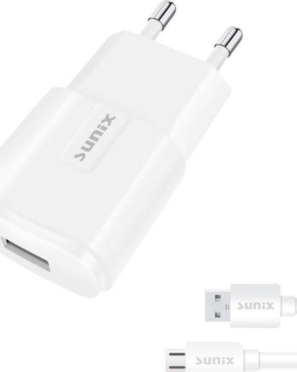 Sunix 2.1A USB-A Girişli Micro Şarj Aleti Seti Beyaz S-21 - Image 1