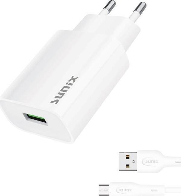 Sunix 2.6A USB-A Girişli Micro Şarj Aleti Seti Beyaz S-27 - Image 1