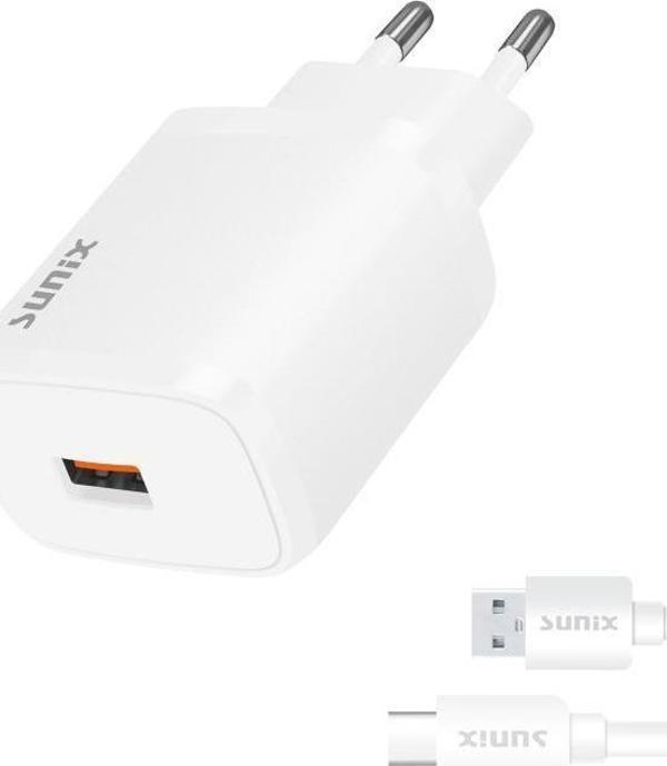 Sunix Qualcomm 3.0 USB-A Girişli  Hızlı Type-C Şarj Aleti Seti Beyaz S-30 - Image 1