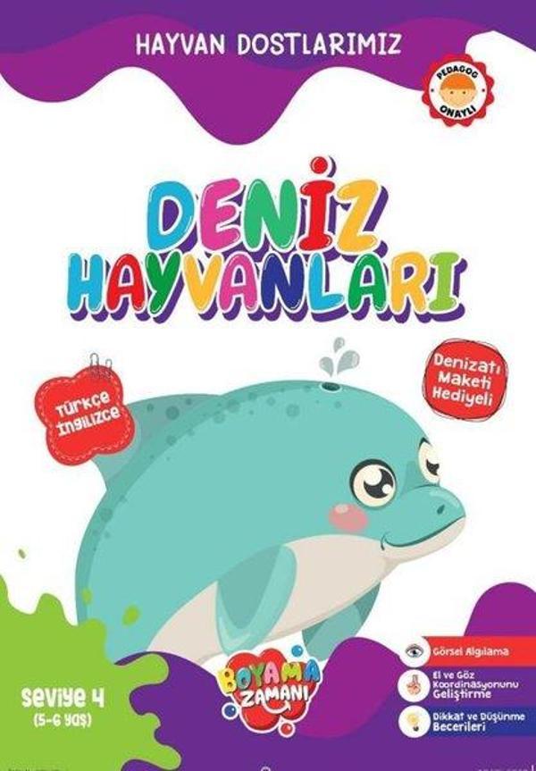 Hayvan Dostlarımız Deniz Hayvanları - Seviye 4 (5 - 6 Yaş) - Boyama Zamanı Yayınları - Image 1