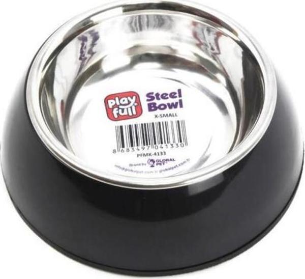 Playfull Siyah Plastik Çerçeve İçinde Çelik Mama ve Su Kabı Kauçuk Tabanlı X-Small - Image 1