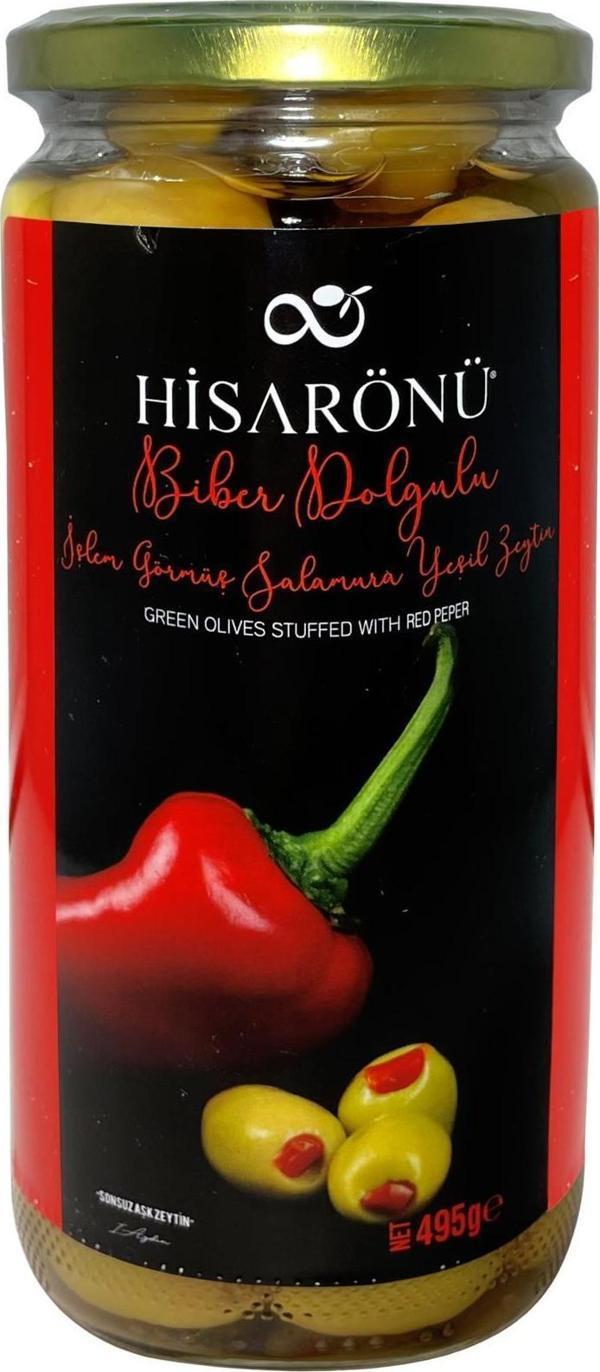 Hisarönü Biber Dolgulu İşlem Görmüş Salamura Yeşil Zeytin 495 g ℮ - Image 1