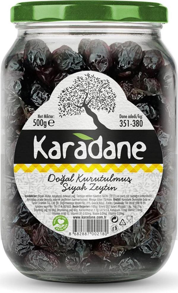Karadane Doğal Kurutulmuş Siyah Zeytin 351-380 Kalibre 500 g ℮ - Image 1