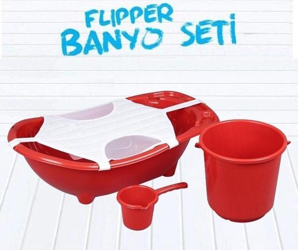 Flipper Bebek Banyo Küvet Seti - 4'lü Bebek Banyo Küveti - Kırmızı - Image 1