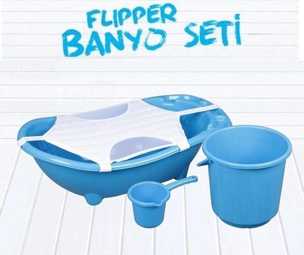 Flipper Bebek Banyo Küvet Seti - 4'lü Bebek Banyo Küveti - Mavi - Image 1