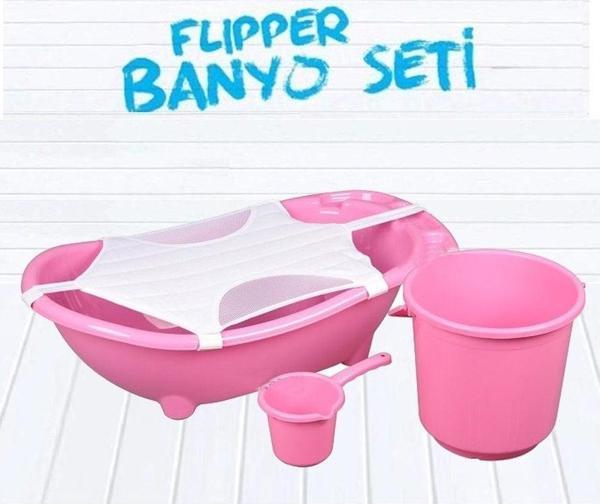 Flipper Bebek Banyo Küvet Seti - 4'lü Bebek Banyo Küveti - Pembe - Image 1