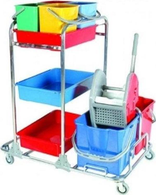 Safell Sf3104 Çift Kovalı Krom Temizlik Arabası - Kat Hizmet Arabası - Image 1